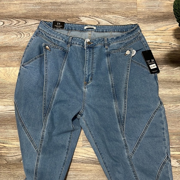 0092 NWT American Bazi High Rise Detail Sewing Denim Joggers sz 2X - Picture 7 of 7